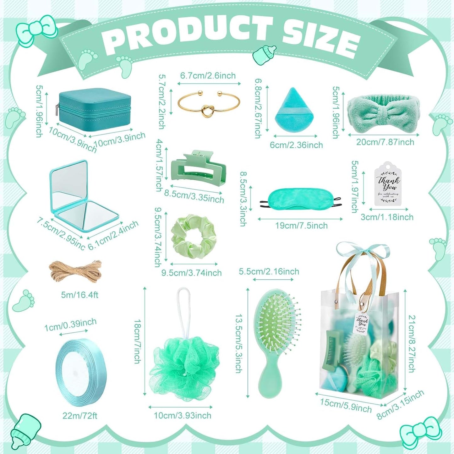 74Pcs Baby Shower Prizes for Game Winners Baby Shower Favors Gifts including Headband Hair Brush Jewelry Box with Gift Bag for Baby Shower Game Prizes Wedding Bridal Shower Favors (Green)