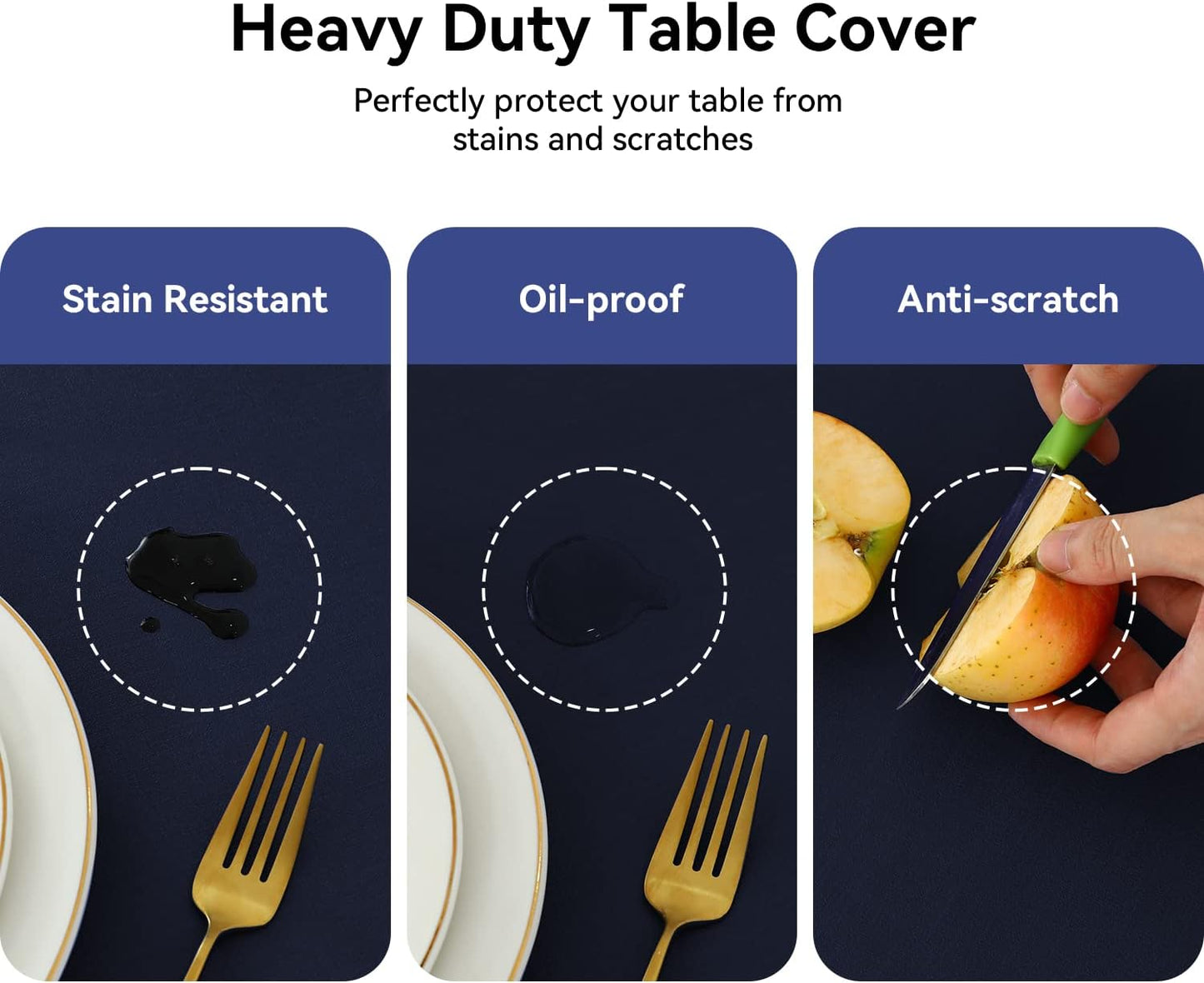 Romanstile 100% Waterproof PVC Tablecloth, Square Oil Spill Proof Stain Resistant Vinyl Table Cloth, Wipe Clean Plastic Table Covers for Kitchen/Dining/Parties - 54 x 54 Inch, Navy Blue