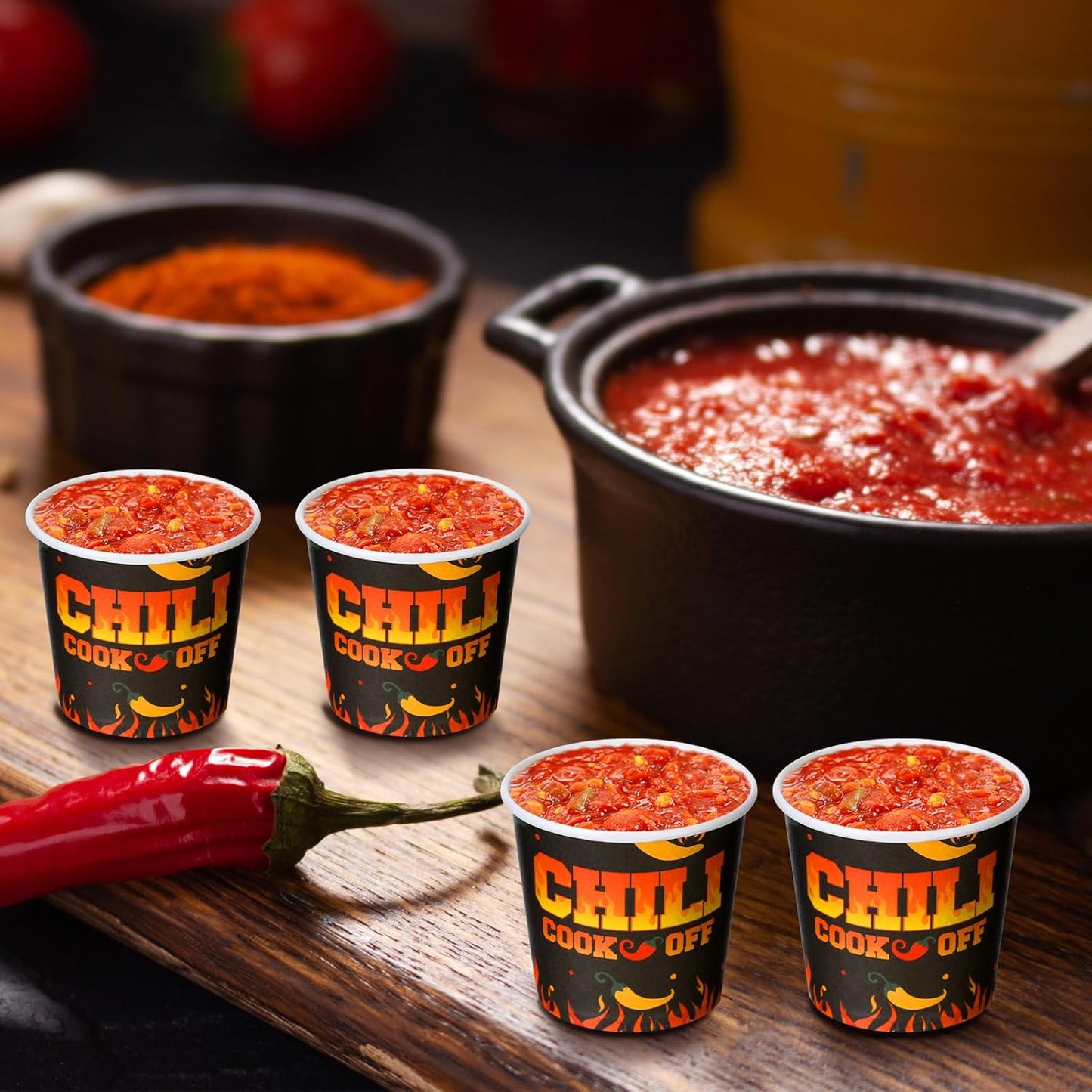 200 Pcs 6 oz Chili Cook off Decorations Mini Chili Cook off Cups Disposable Food Sample Cups Small Tasting Paper Bowls for Mexican Party Supplies