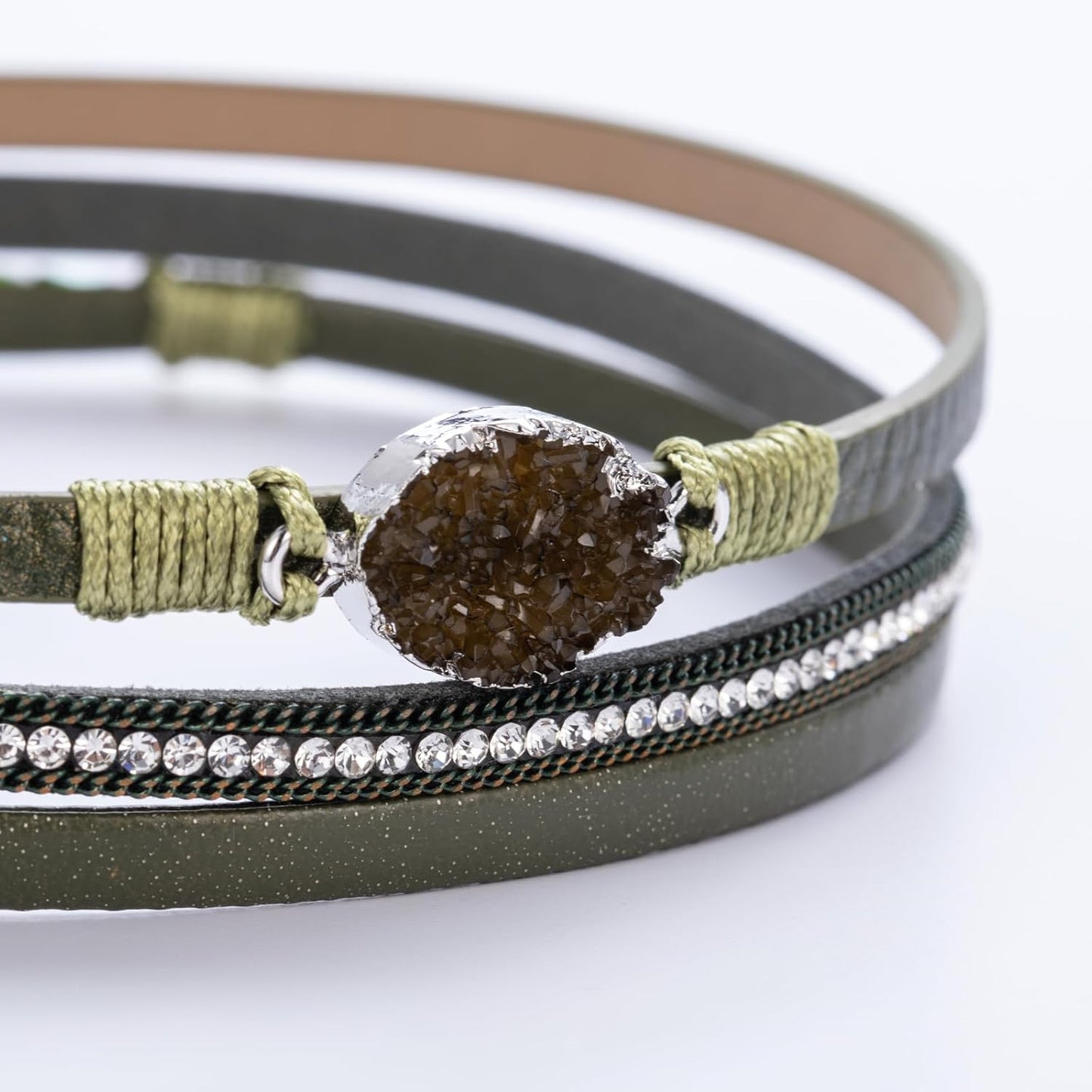 FANCY SHINY Leather Wrap Bracelet Boho Cuff Bangle Bracelets Crystal Bead Bracelet with Magnetic Clasp Jewelry Gifts for Women