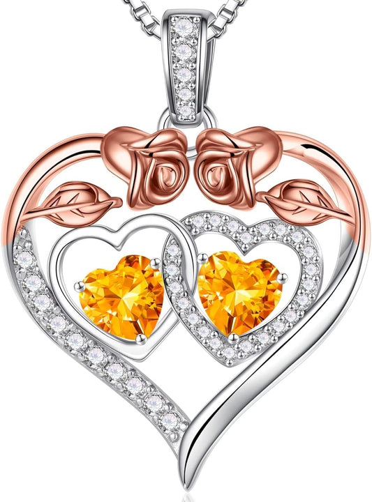 Iefil Double Birthstone Necklace Gifts for Wife Girlfriend Her Women, Birthstone Jewelry Gemstone Valentines Birthday Gifts for Her Women Wife Mom Grandma