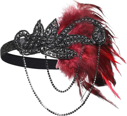 BABEYOND 1920s Flapper Headband Roaring 20s Great Gatsby Feather Headpiece