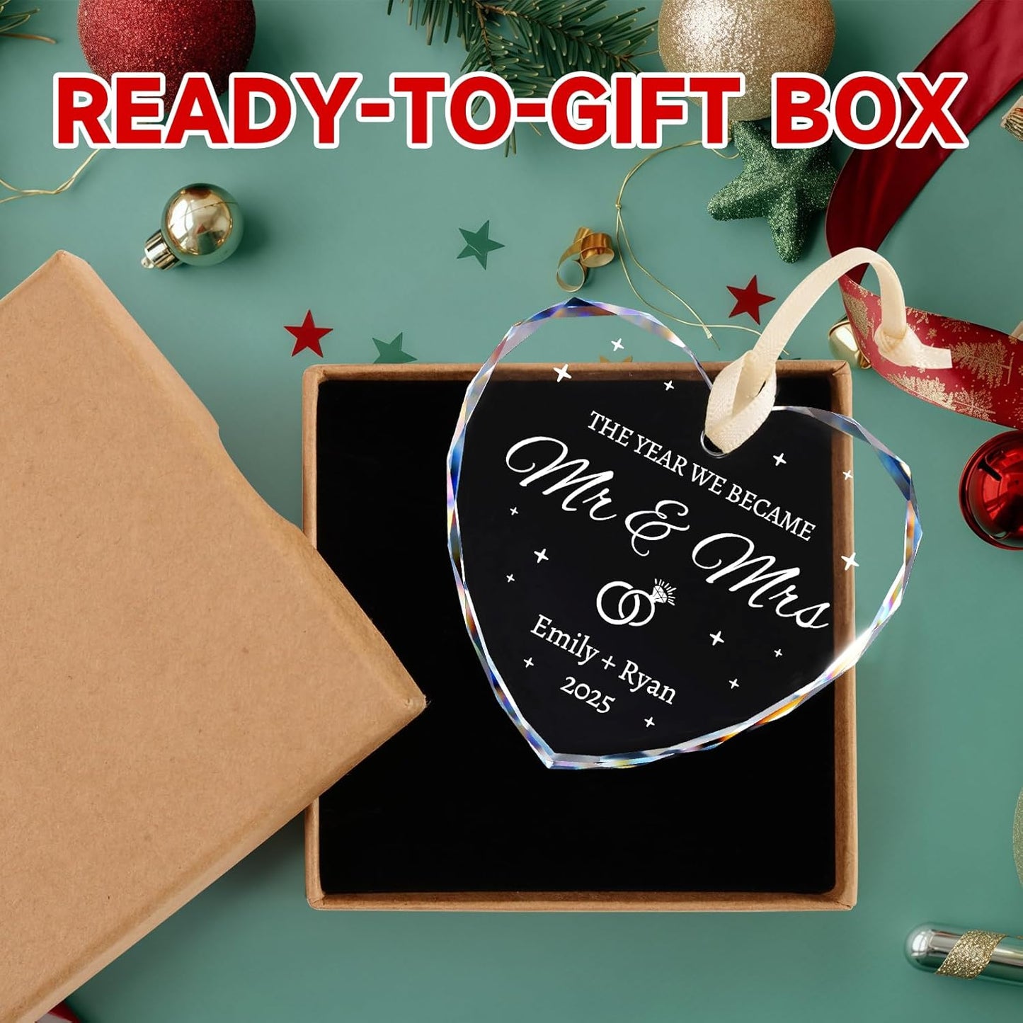 Wedding Gifts for Couples 2025 - Personalized Mr and Mrs Ornament - Bridal Shower Gifts, Wedding Gift for Bride, Newly Wed, Future Mr Mrs - Just Married Decorations Crystal Glass Ornaments