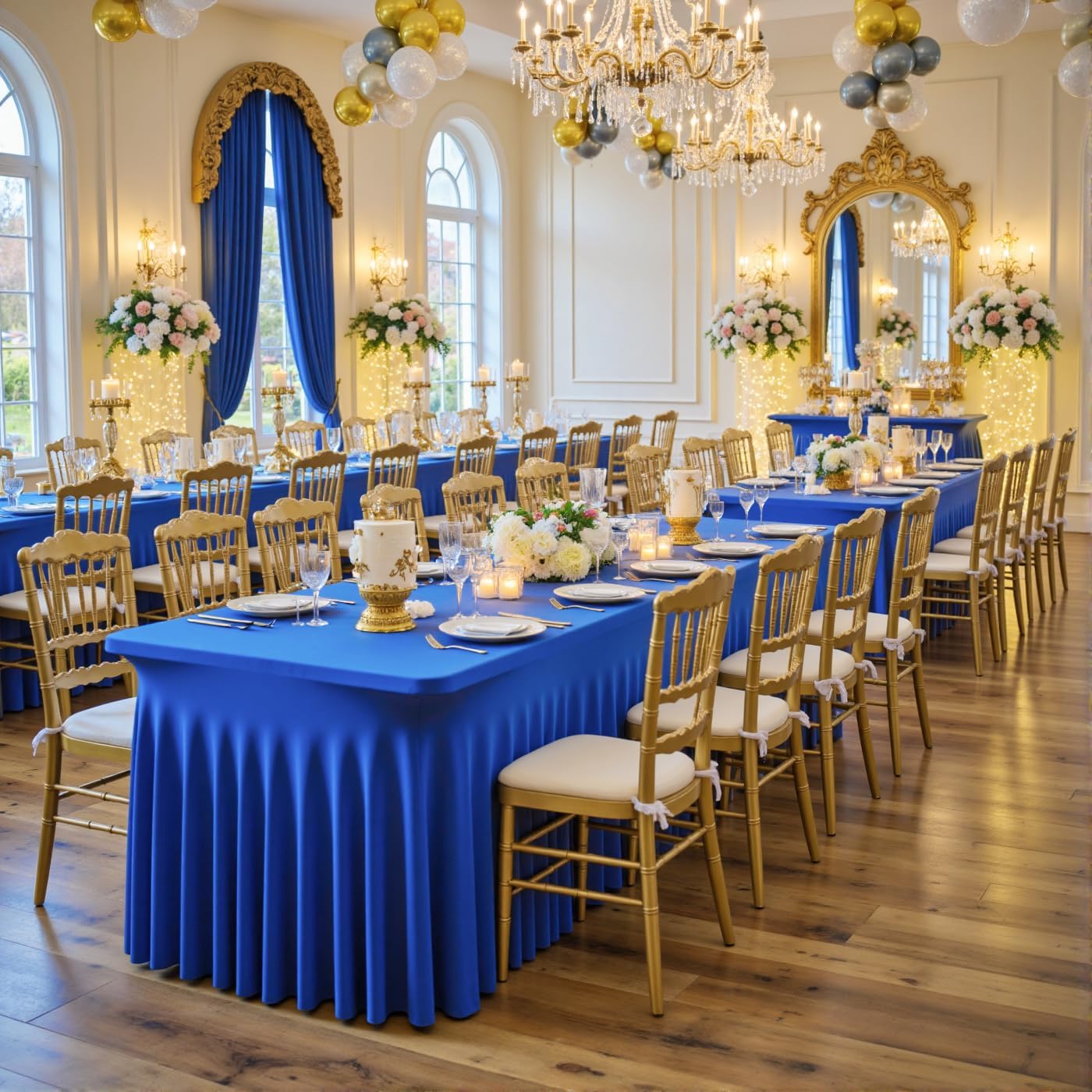 2 Pack Royal Blue Spandex Table Clothes for 6 Foot Rectangle Tables, Wrinkle Free Fitted Table Cover 6ft Stretchy Tablecloths with Skirt for Parties Weddings Birthday Banquet Baby Shower