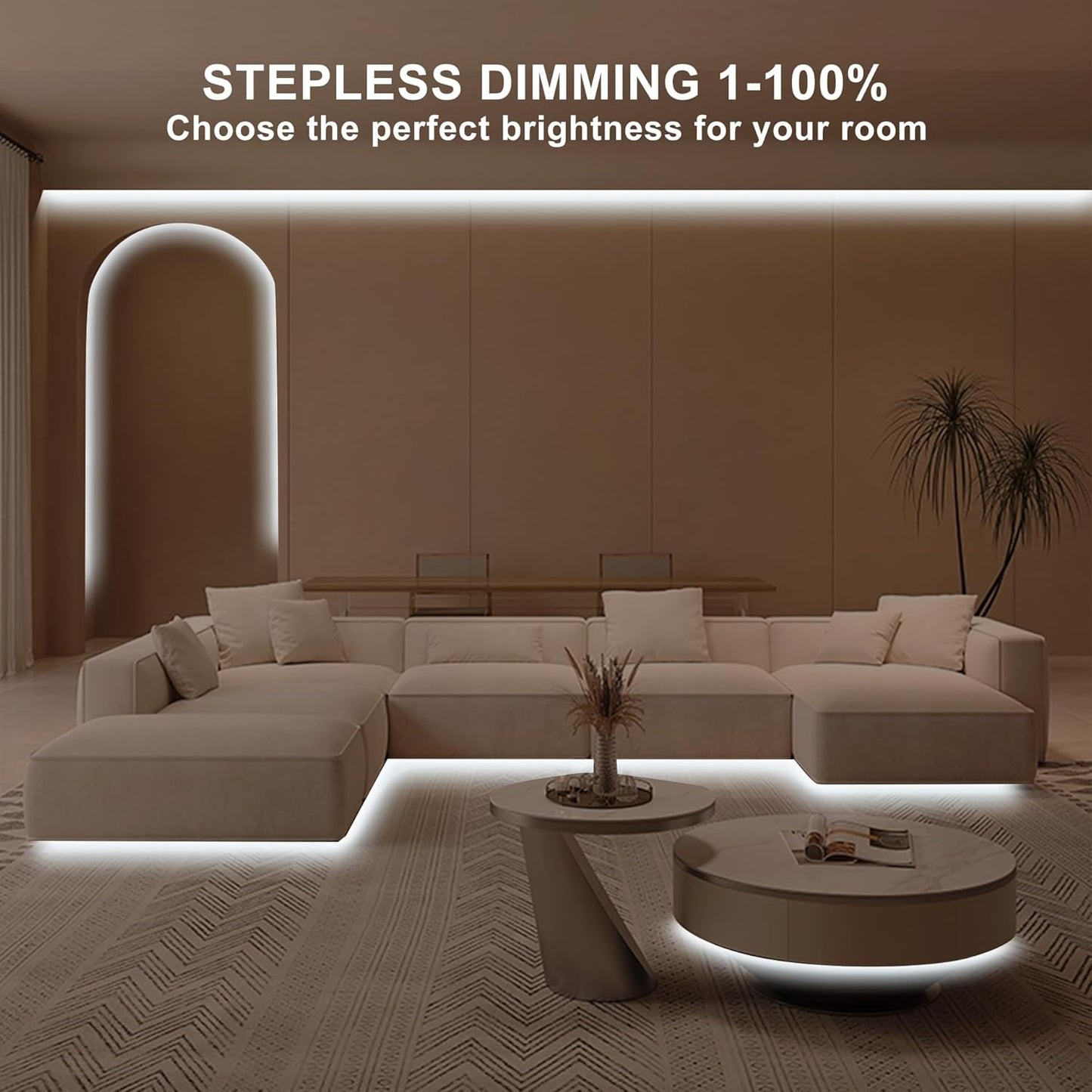 32.8ft COB Led Strip Light with Remote, 6500K Dimmable Bright Daylight White Led COB Strip Light, White Continuous Led Strip Light for Mirror, Stair, Cabinet, Room