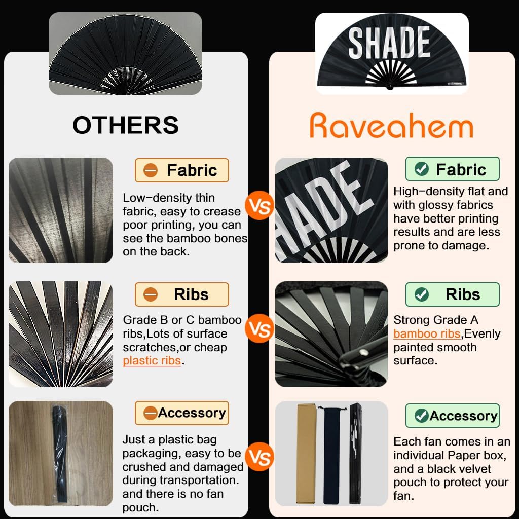 UV Glow Rave Fan, Bamboo Folding Clack Hand Fans Foldable for Men Women, Boots on the Ground Poping Fan for EDM Festival Line Dance Decoration, (Alchemical Signs, Large 13")