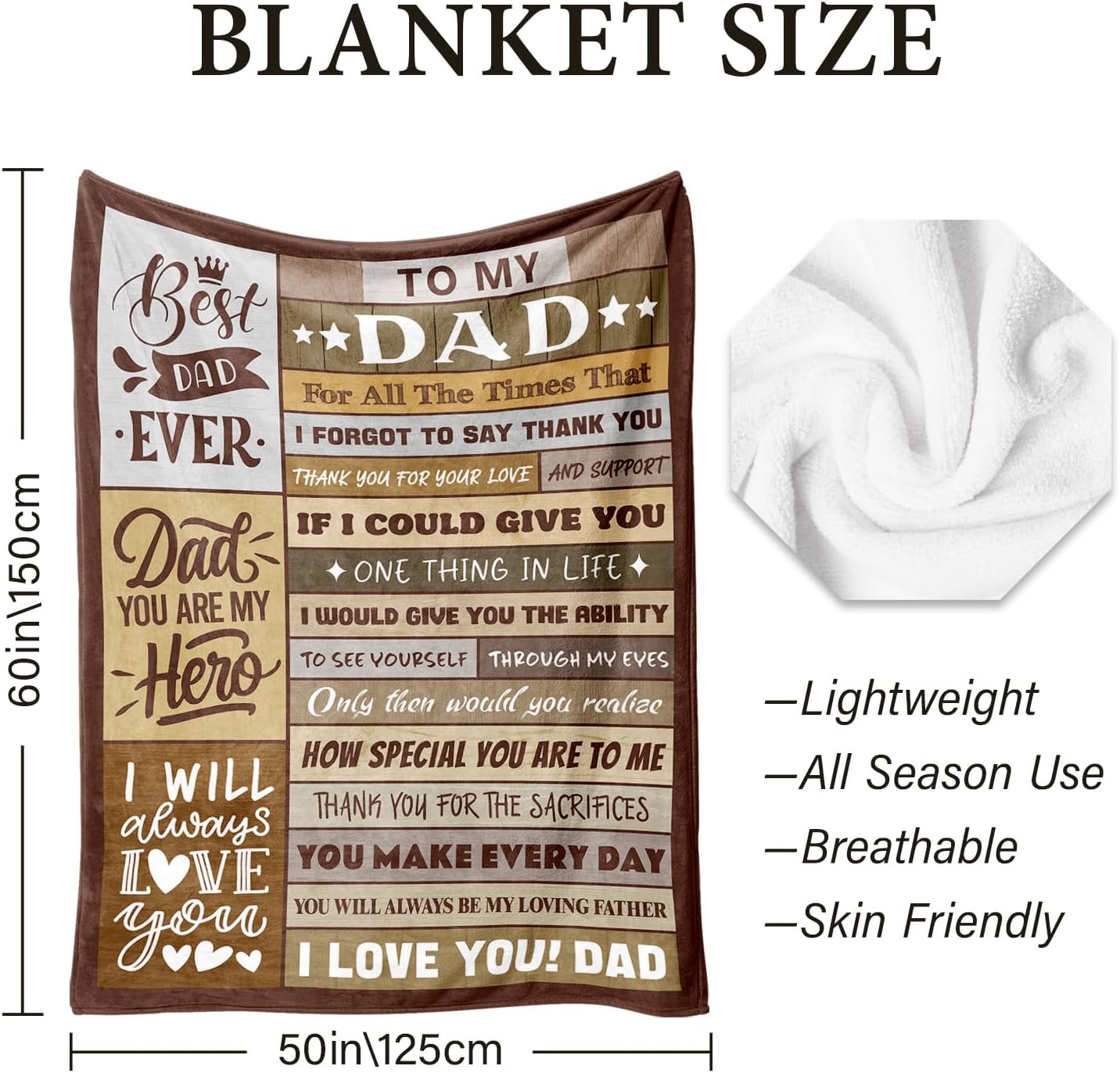 Gifts for Dad from Daughter Son - Birthday Gifts for Dad - Christmas Blanket Gift for Dads - Best Dads Ever Gift - Cool Dad's Birthday Present - Funny Present for Father - Throw Blanket 50" x 60"
