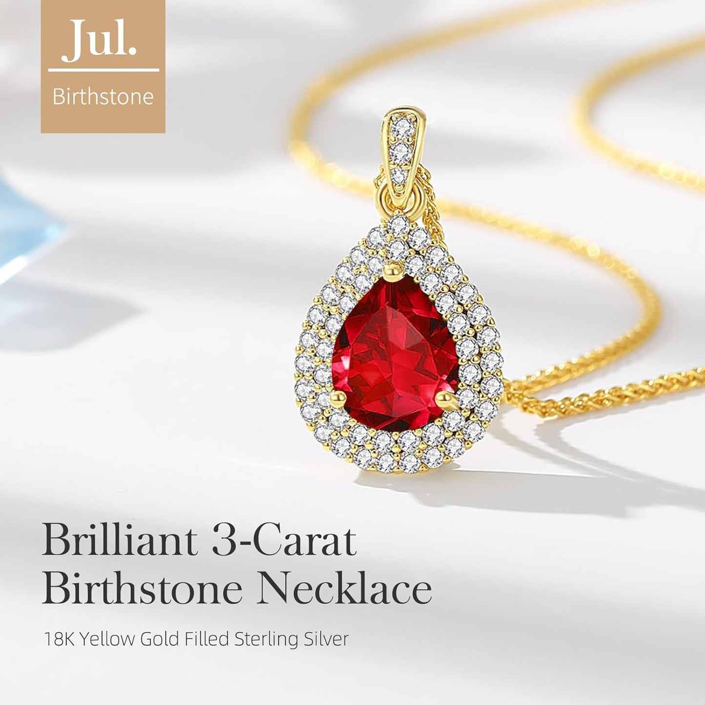 Gold Necklace for Women-Teardrop Birthstone Pendant-18K Gold Plated Chain with Light-Up Gift Box, Jewelry for Women,Anniversary Birthday Gifts for Her Wife Girlfriend Mom,Womens Jewelry