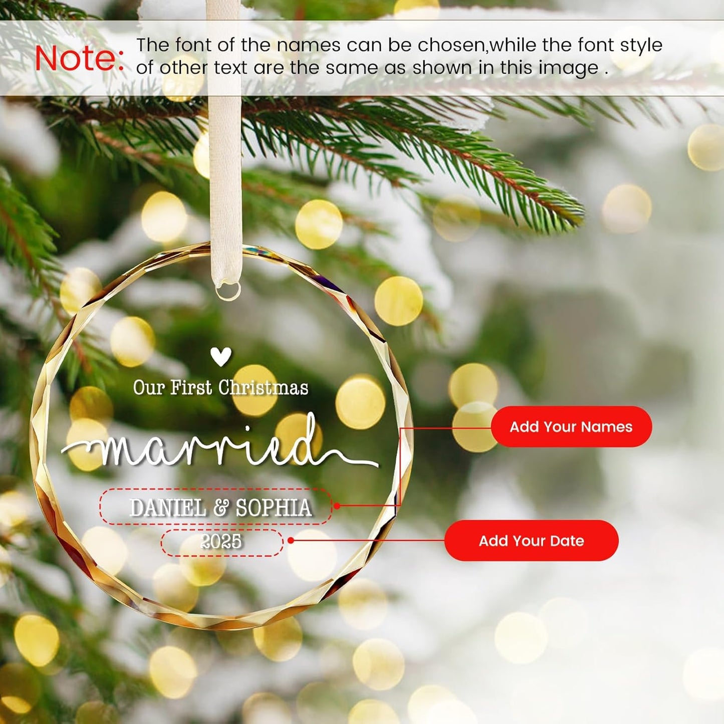 Personalized First Christmas Married Ornament 2025, Custom Engaged Christmas Ornaments with Names, Customized Wedding Engagement Gifts for Newlywed Couples Him Her
