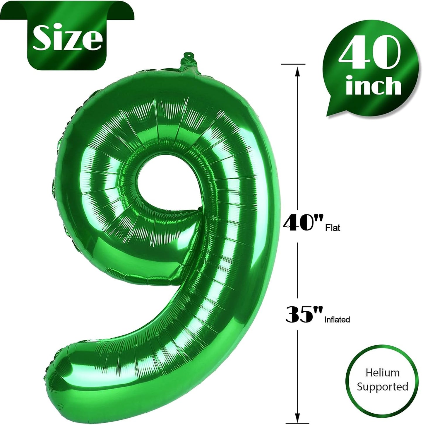 Green 9 Balloon, Number Balloons 40 Inch, 9th Giant Birthday Decorations for Boys Girls, 19th 29th Green Party Decorations Supplies, Number 9 Balloon, Games Theme Birthday Decorations