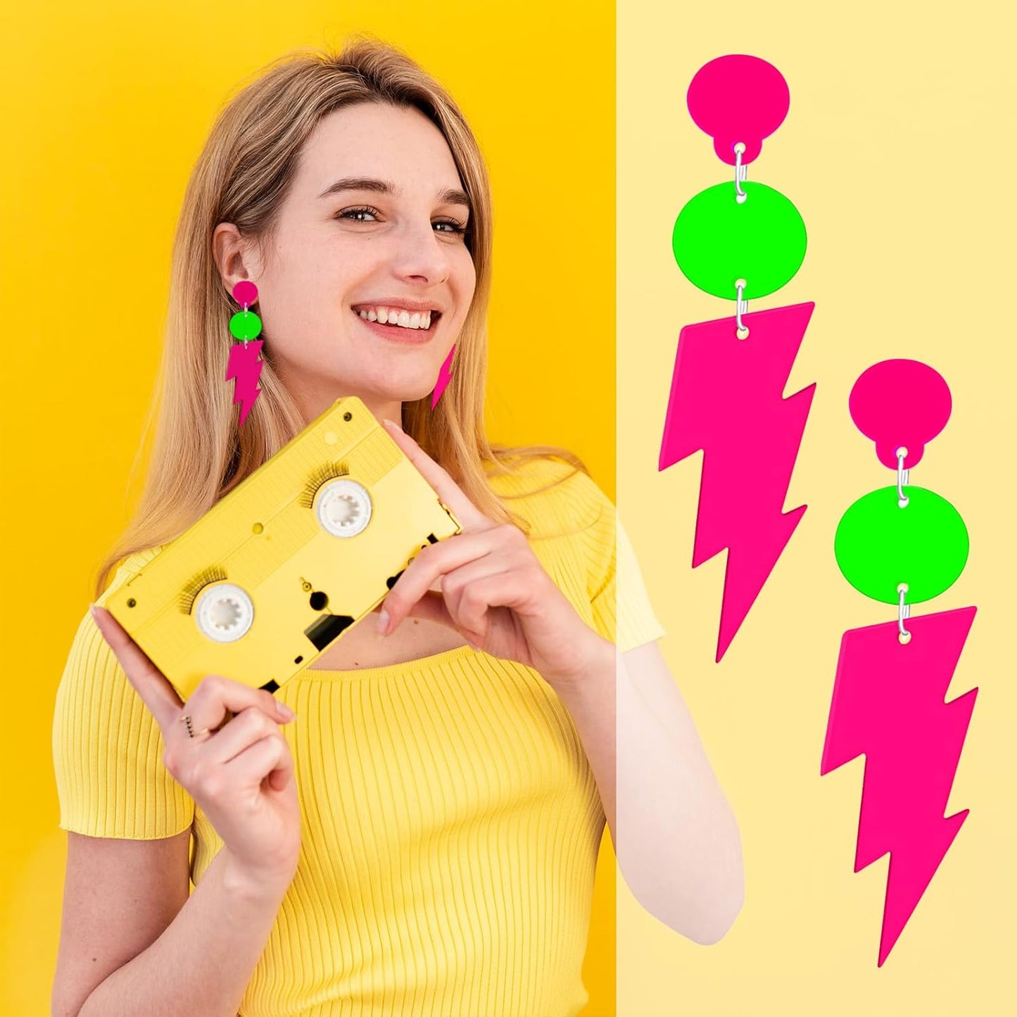 80s 90s Retro Cassette Tape Neon Earrings for Women Acrylic Radio Earring Set for 80s 90s Accessories Cosplay Party Jewelry Gifts