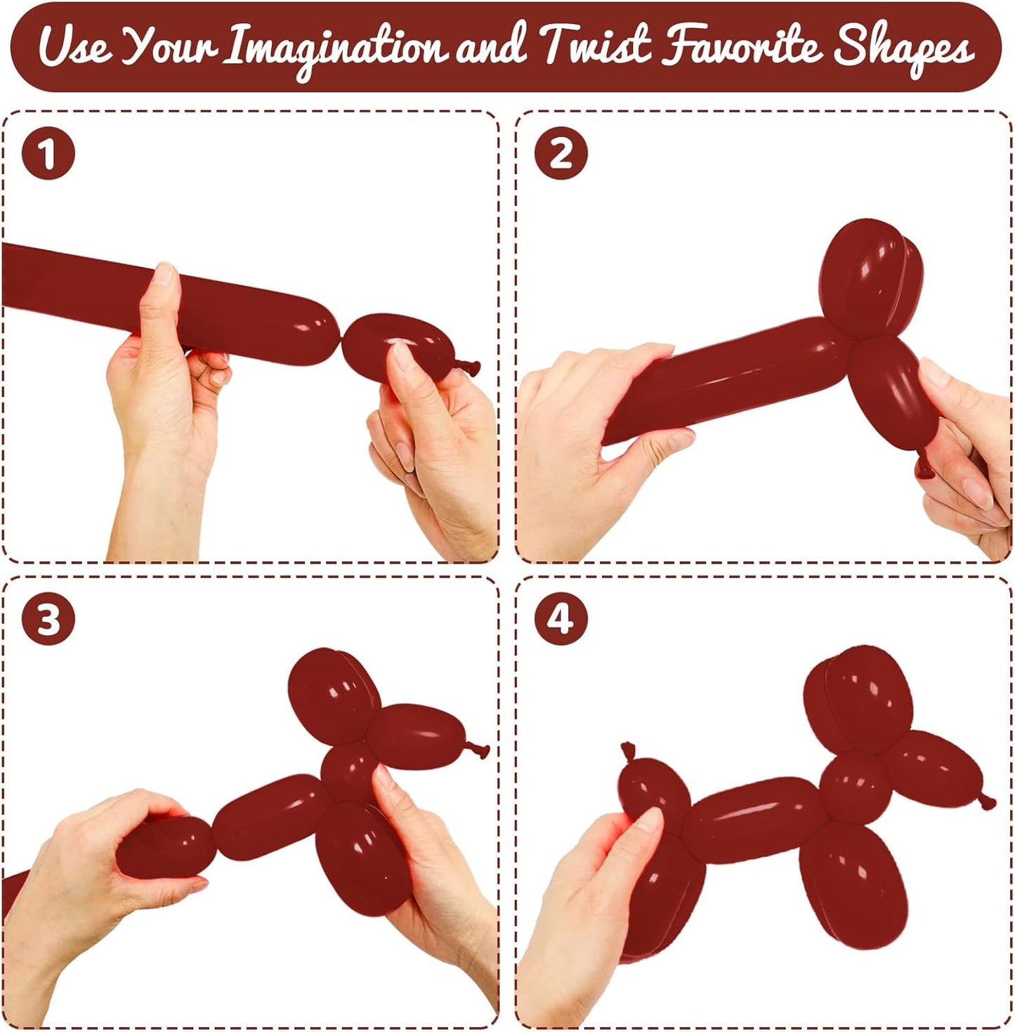 100Pcs Coffee 260 Balloons, Brown Long Balloon for Tying Balloon Arch, Long Skinny Balloons for Twisting Ballons Animal balloons Birthday Party Wedding Festival Decorations