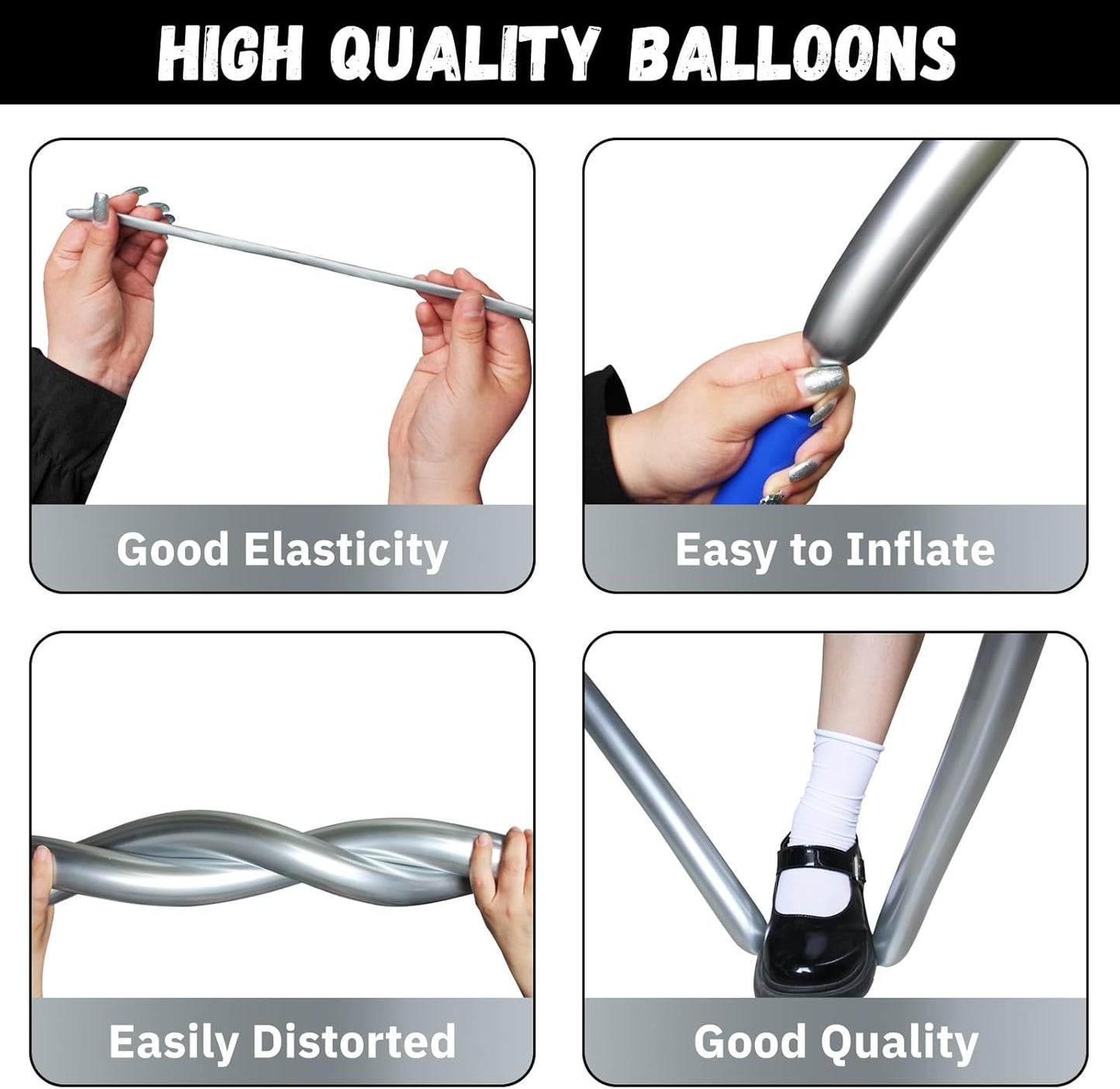 Metallic Long Balloons Art Kit for Twisting, Chrome 260pcs Skinny Modeling Balloons Supplies for Birthday Party Wedding Festival Decorations