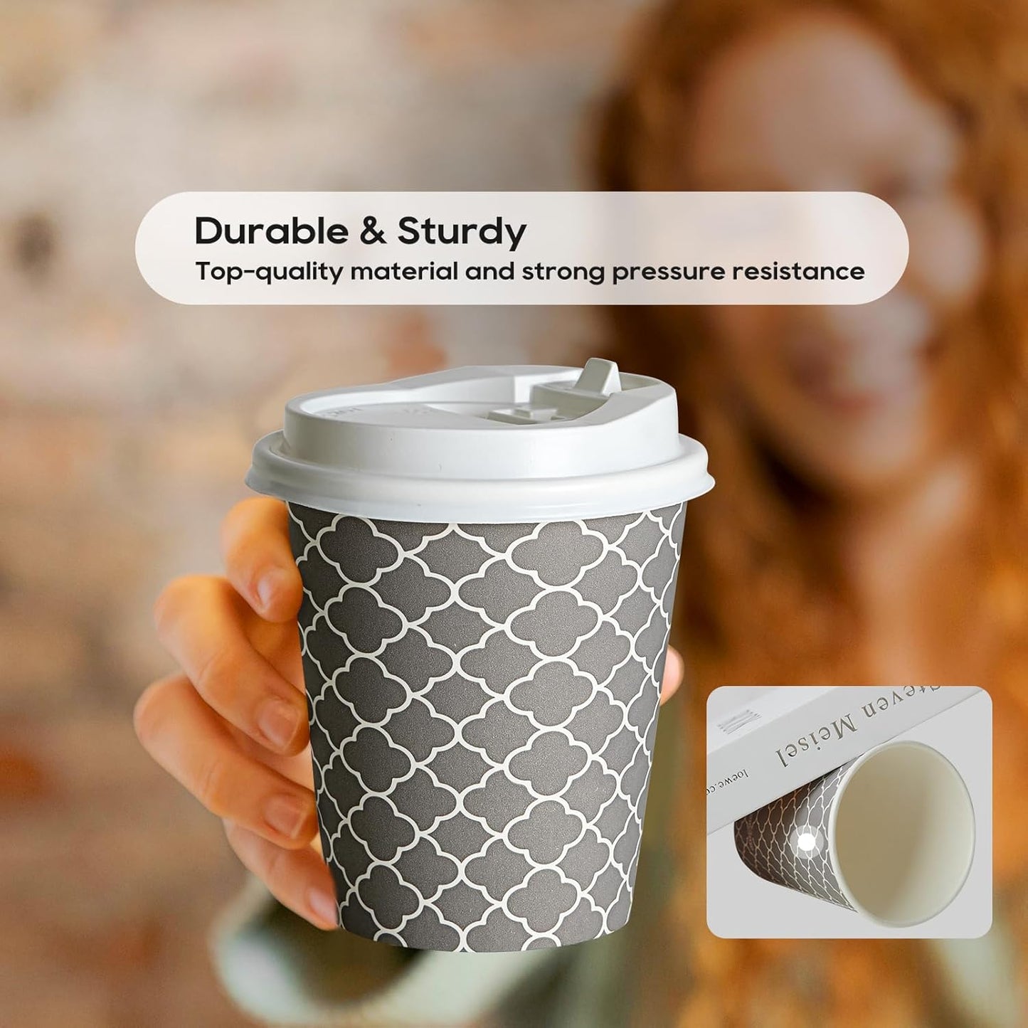 JOLLY PARTY Disposable Coffee Cups with Lids -10 oz (100 Sets) To Go Coffee Cups, Paper Cups for Beverages Espresso Tea, Suitable for Cafes, Offices and Home