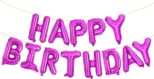 LIOZEOKUN Happy Birthday Balloon Letters 16 inch Mylar Foil Birthday Balloons Banner Sign for Birthday Party Decorations Supplies (Hot pink)