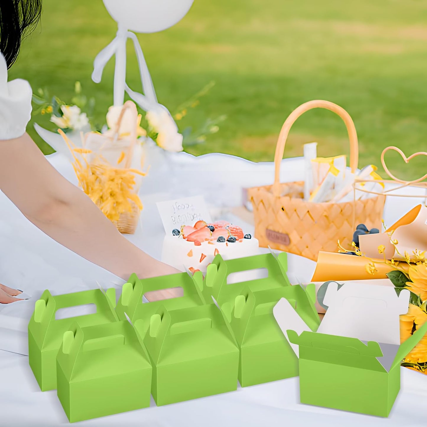 XAGLVV 24 Pack Green Gable Boxes with Handles 6.2x3.5x3.5 Inch Paper Party Favor Gift Box for Christmas St. Patrick’s Day Wedding