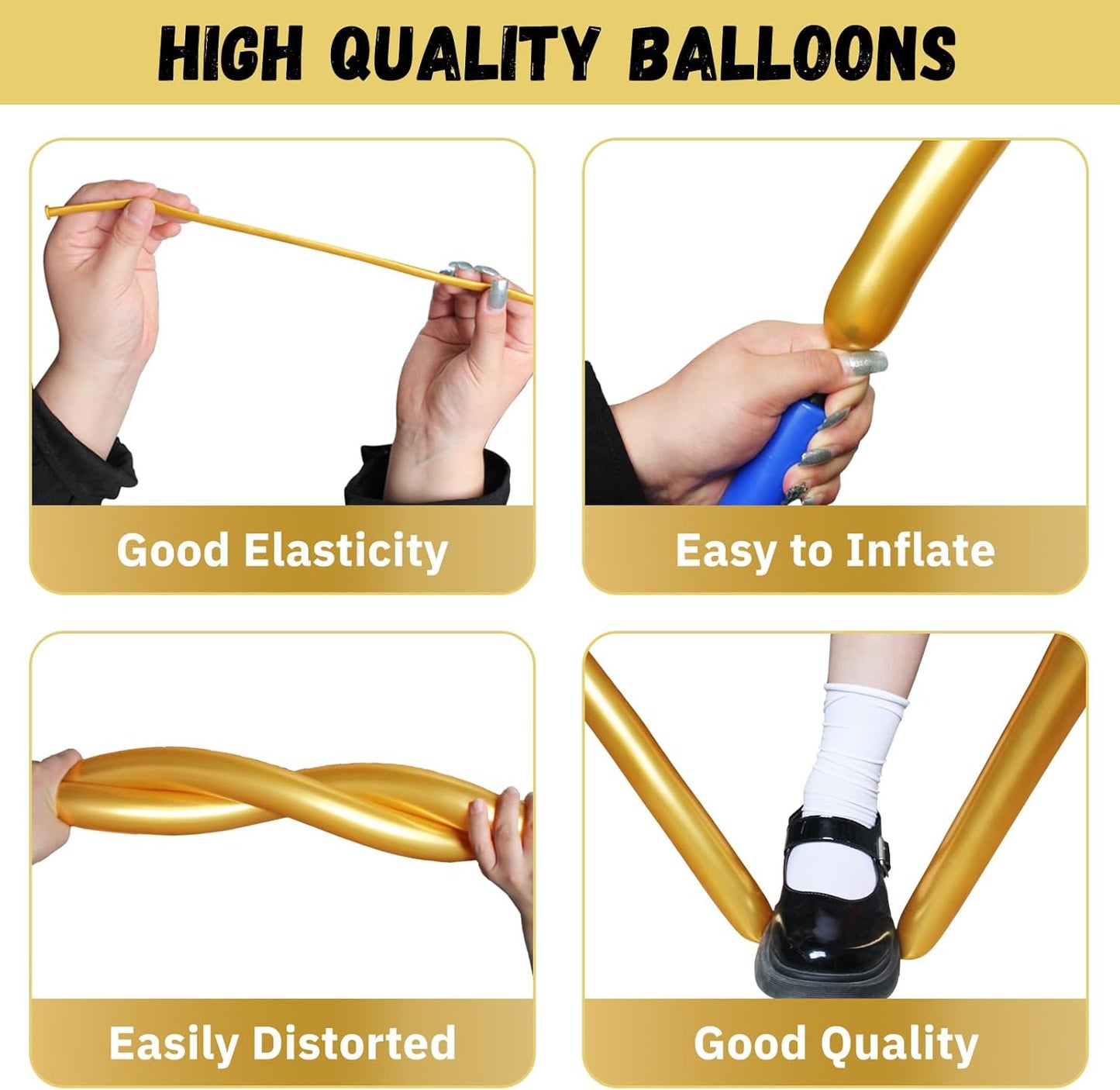 Metallic Long Balloons Art Kit for Twisting, Chrome 260pcs Skinny Modeling Balloons Supplies for Birthday Party Wedding Festival Decorations