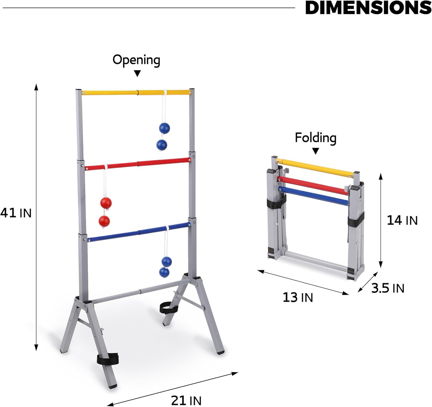 Metal Ladder Ball Set Assembly Free Portable Ladder Toss for Yard Outdoor Games - Includes Carrying Case, 6 Bolas and Scoreboard