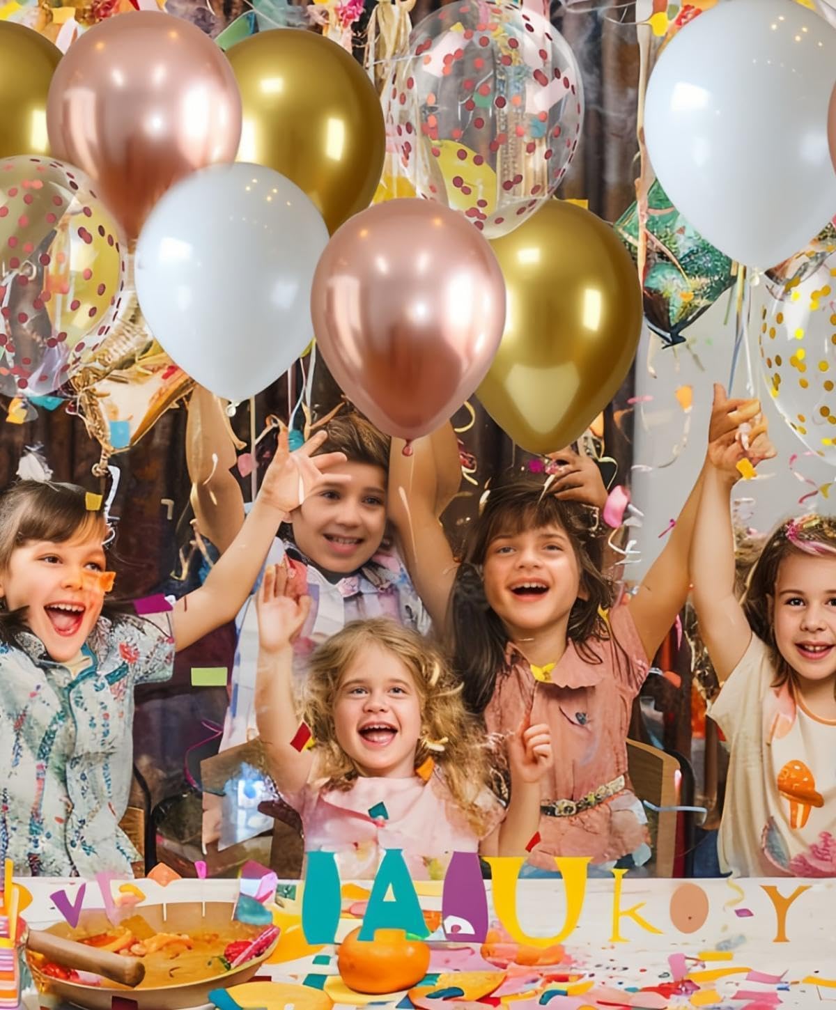 300 Pcs Rose Gold Confetti Balloons Set Lncludes 12 inch Gold White Rose Gold and Confetti Balloons, for Wedding, Graduation, Birthday Party Various Event Decorations