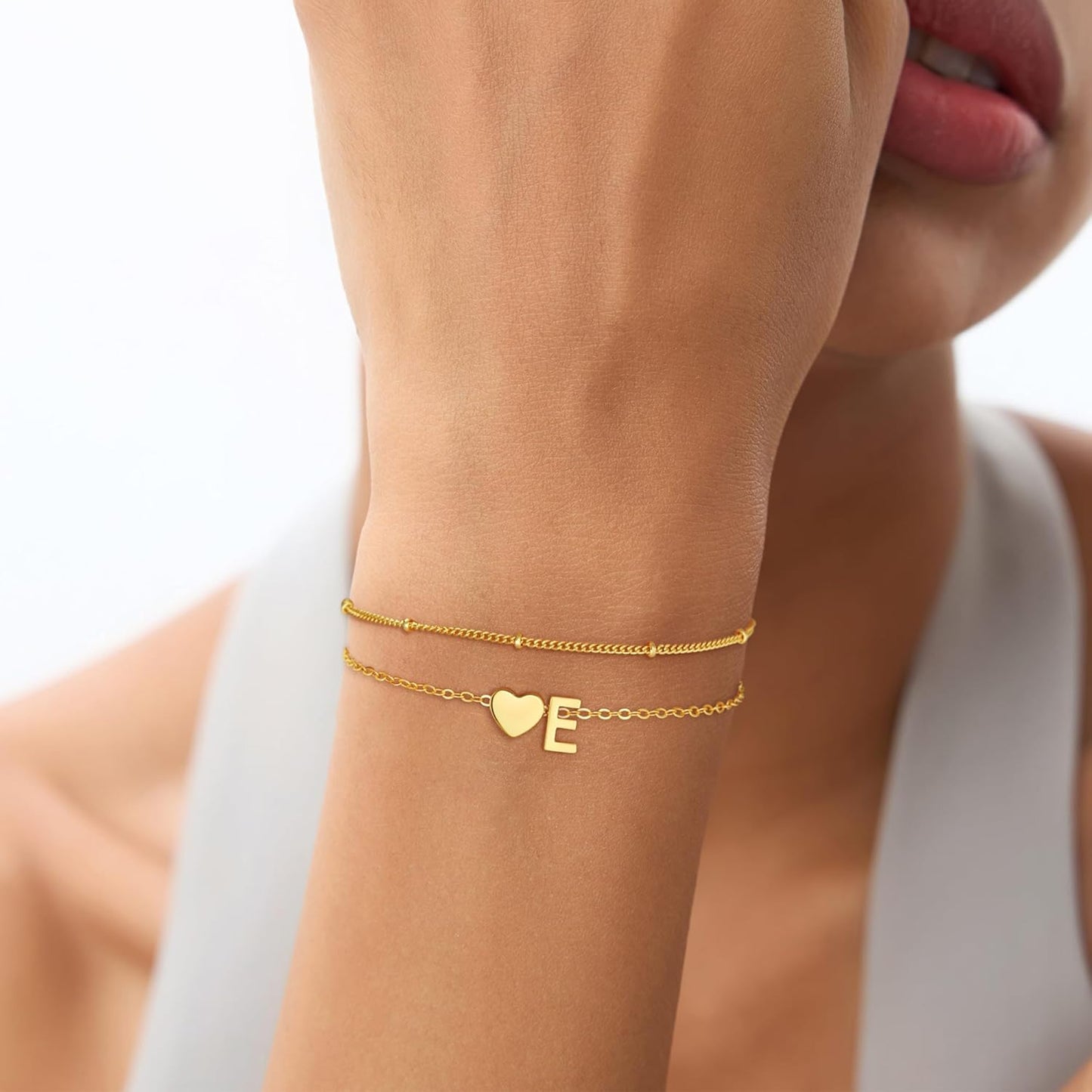 Christmas Gifts for Grandkids Teens Girls, 14K Gold Plated Heart Initial Bracelets for Women Girl Dainty Gold Bracelets Birthday Gifts Stocking Stuffers for Teen Girls Women Jewelry