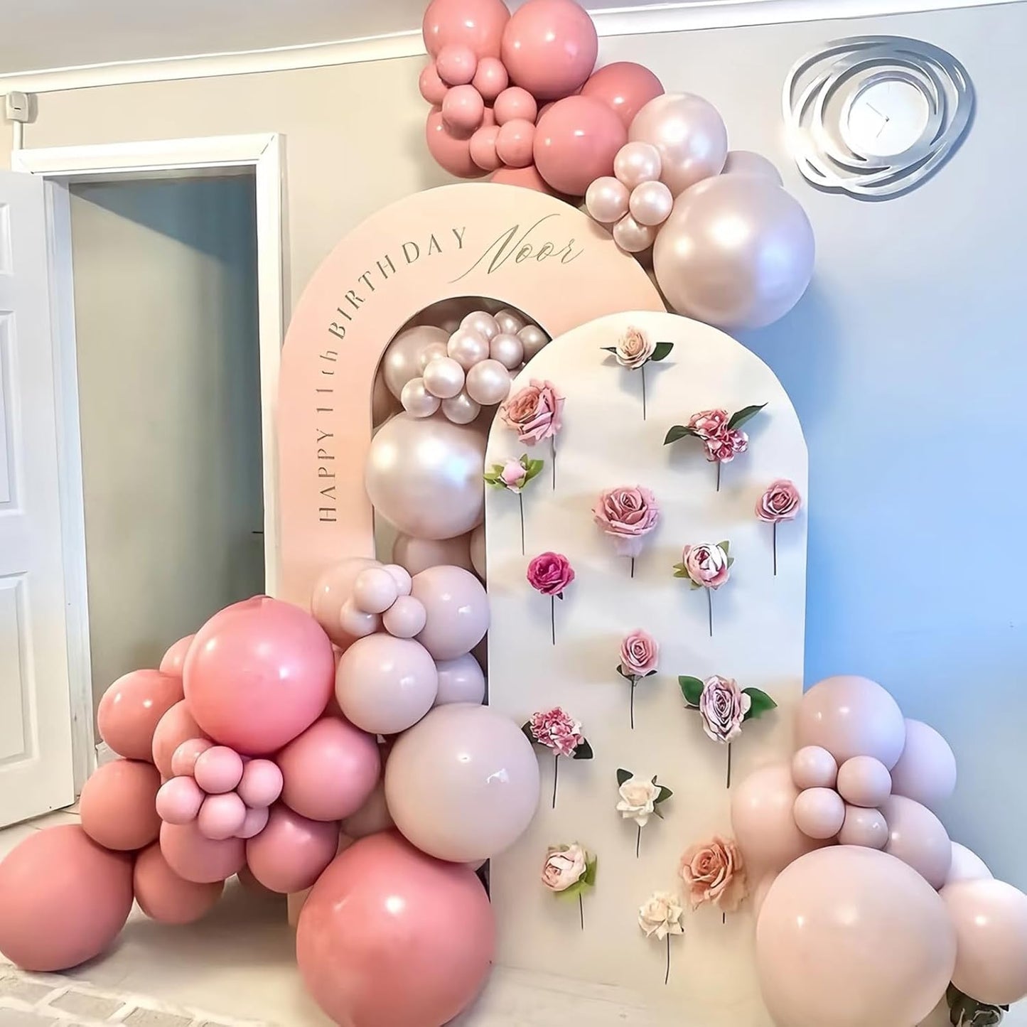 Double Stuffed Pearl Pink Balloons, 50pcs Double Stuffed Dusty Pink Pearl Beige Balloon Gold Balloons for Women Girls Boho Birthday Bridal Baby Shower Wedding Party
