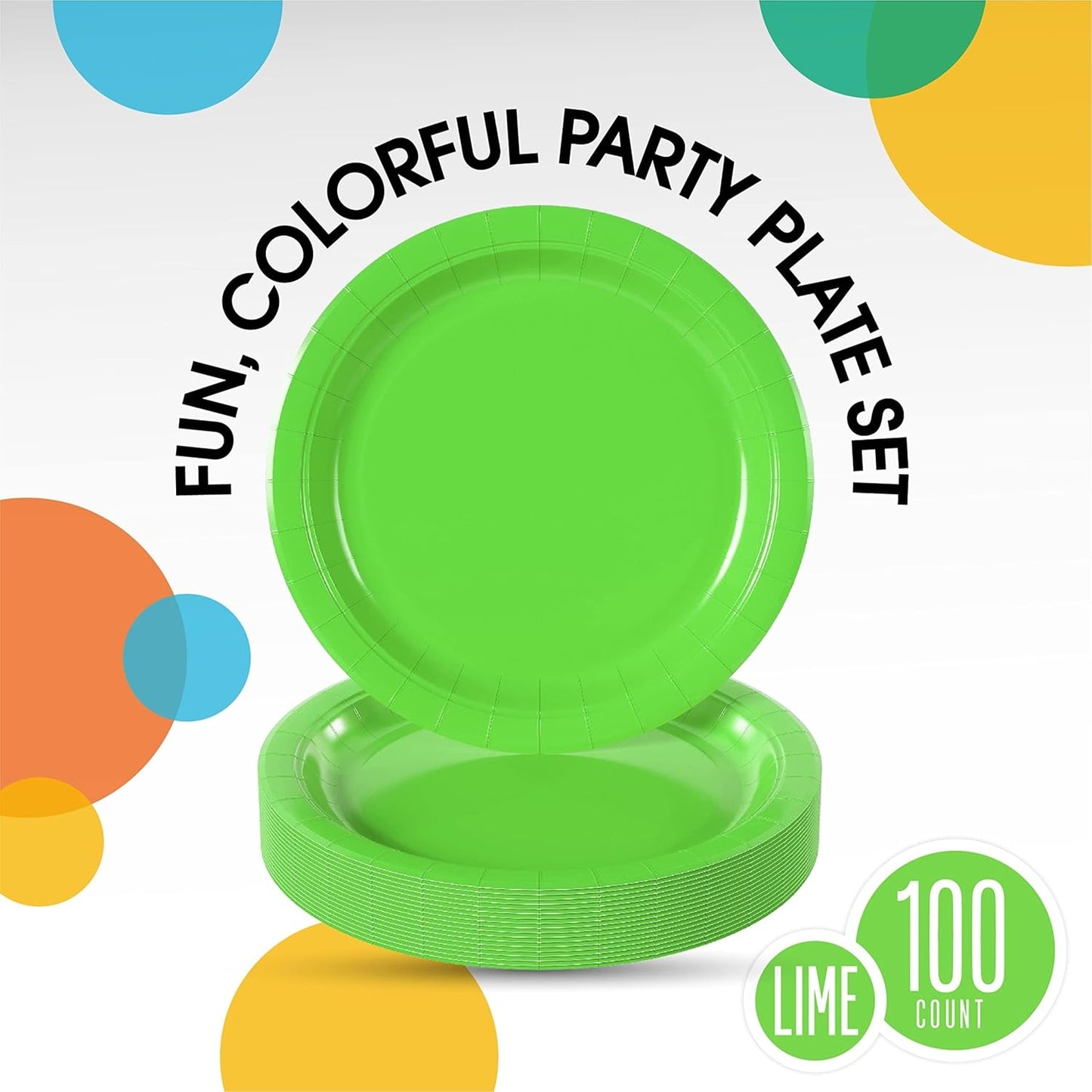 Exquisite Party Solids Lime Green Paper Plates Disposable Heavy Duty 7 Inch Lime Green Disposable Plates For Party 100 Pcs Heavy Duty 350 GSM, Birthday Supplies