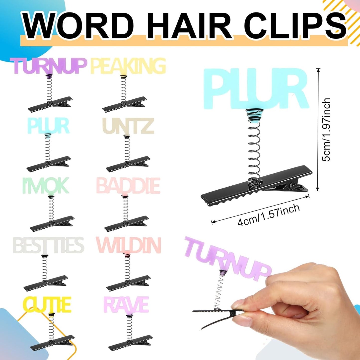 60 Pcs Mini Glow Hair Clips Girls Rave Hair Clips for Women Christmas Music Festival Holiday Party Supplies (Words)