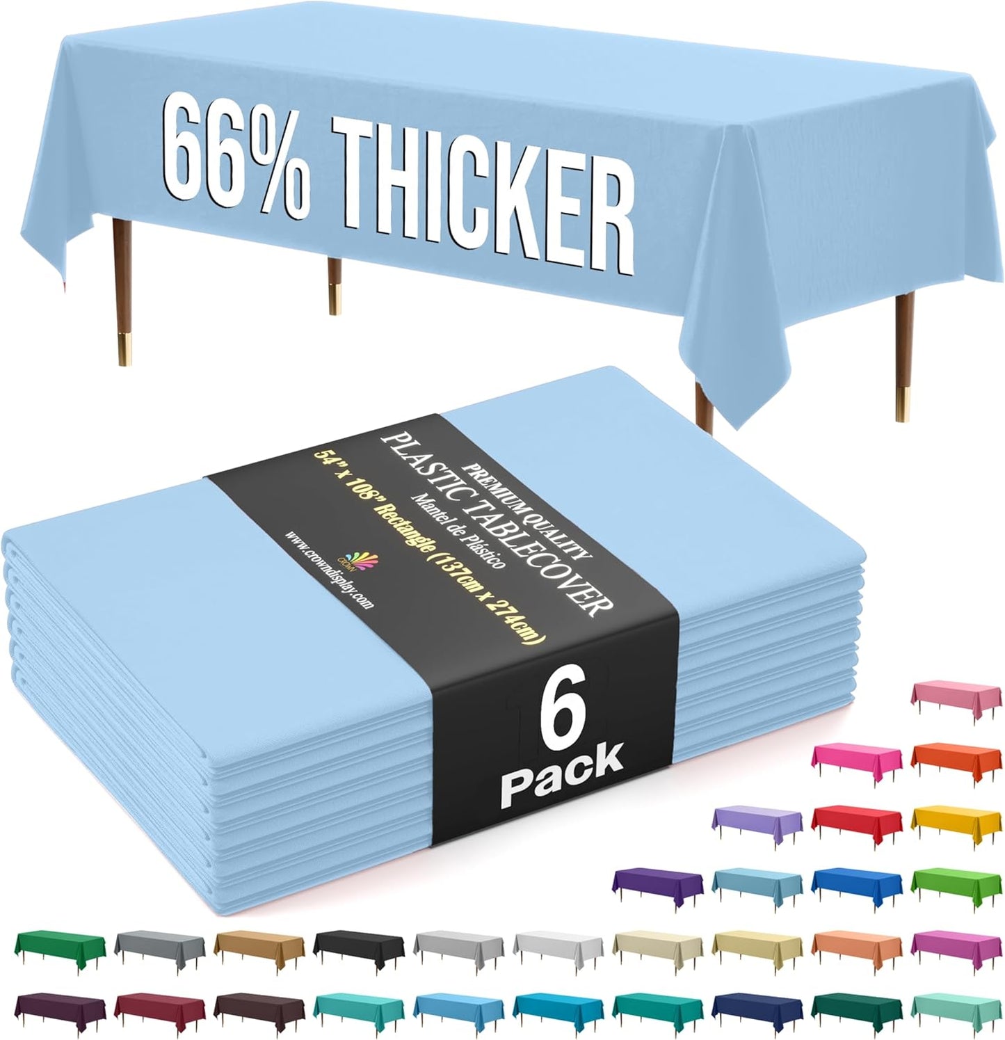Party Solids 66% Thicker Premium Plastic Table Cloth Rectangle Table Cover 0.5 Mil 6 Pack Light Blue Table Cloth 54 Inch x 108 Inch Disposable Tablecloth Won't Tear Easily Like Cheap Thin Brands