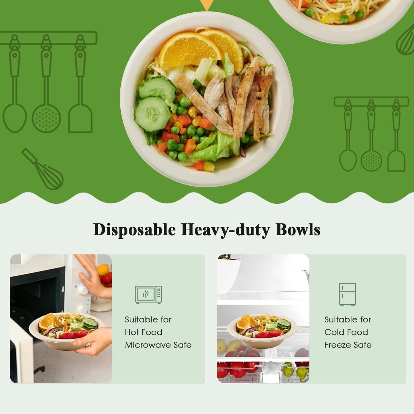 ECOLipak 150 Pack Compostable Disposable Paper Bowls, 12 OZ Bagasse Heavy duty Biodegradable Eco Friendly Sugarcane Soup Bowls for Salad Dessert(Nature)