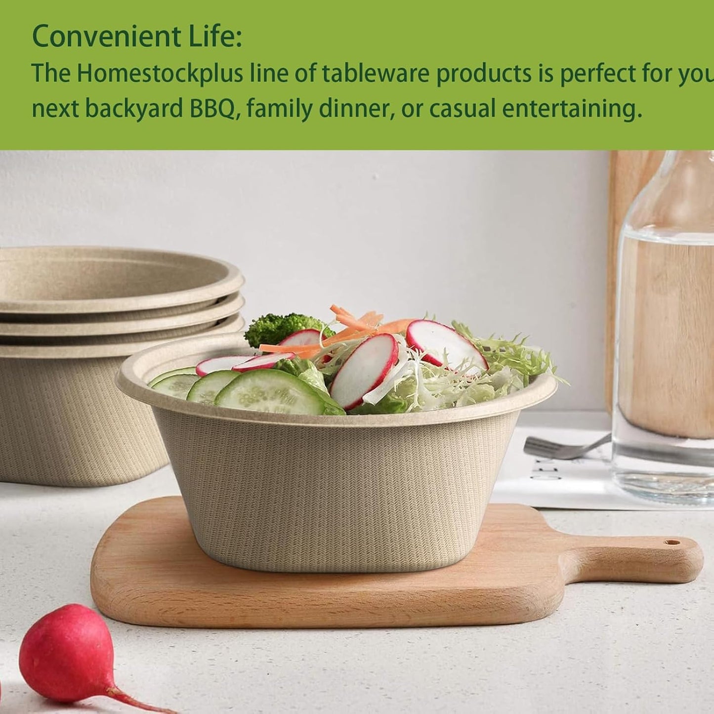 Homestockplus 48 Oz Disposable Bowls - Heavy Duty and Compostable Bowl - Made from Sugarcane and Bamboo Fibers, Microwave Safe - Large Paper Bowl for Soup, Salad, Ramen, Popcorn, etc. [50 Pack]