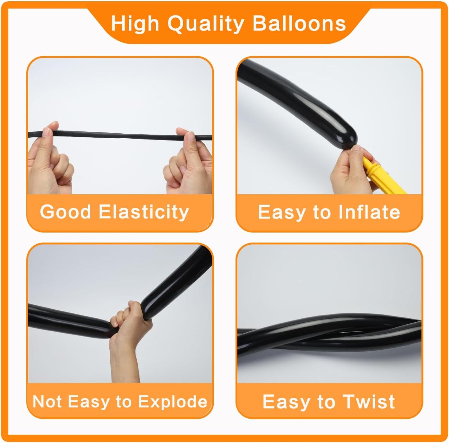 260 Balloons 100PCS Black Twisting Animal Balloon Thickening Latex Modeling Long Skinny Magic Clown Balloon for Animal Shape Halloween Weddings Birthdays Festival Supplies Party Decorations
