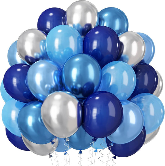 Blue and Silver Balloons, 50 PCS 12 Inch Pearl Royal Navy Blue Latex Party Balloons with Metallic Chrome Silver Helium Balloon for Boys Men Birthday Winter Baby Shower Graduation Retirement Decoration