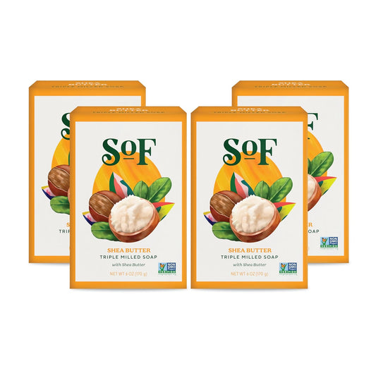 SoF Triple Milled Bar Soap - With Coconut Oil & Organic Shea Butter- Vegan & Non GMO- Free From Phthalates, Sulfates & Parabens- Shea Butter - 6 oz Bar 4 Bars