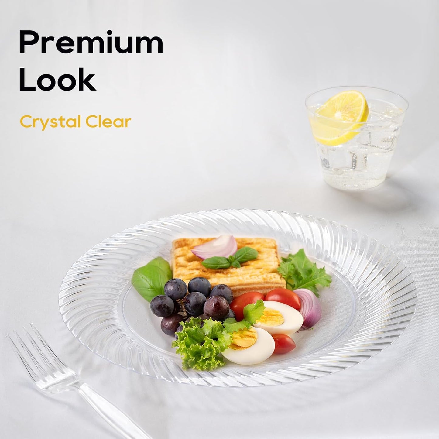 FOCUSLINE 7 Inch Clear Plastic Plates, 100 Count Disposable Heavy Duty Salad Dessert Plates, Premium Hard Plastic for Weddings, Parties & Events