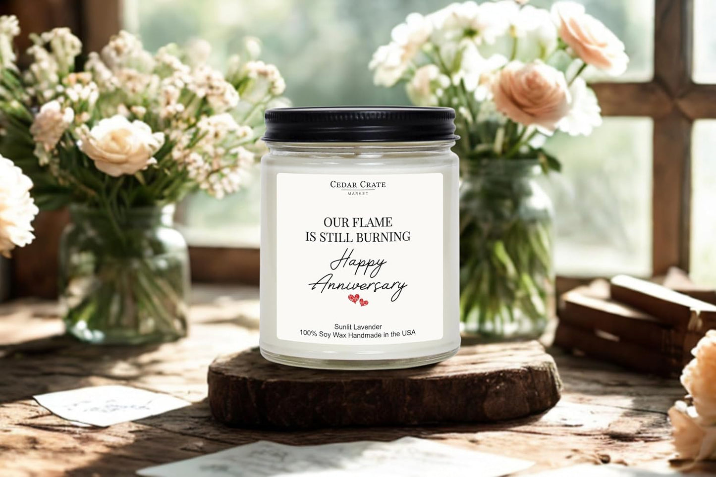 Cedar Crate Market - Anniversary Candle - Romantic Anniversary Wedding Gifts for Men, Women, Couples, Wife, Husband, Him & Her, Unique Gift for Milestone Celebrations, 9 oz 100% Soy Wax