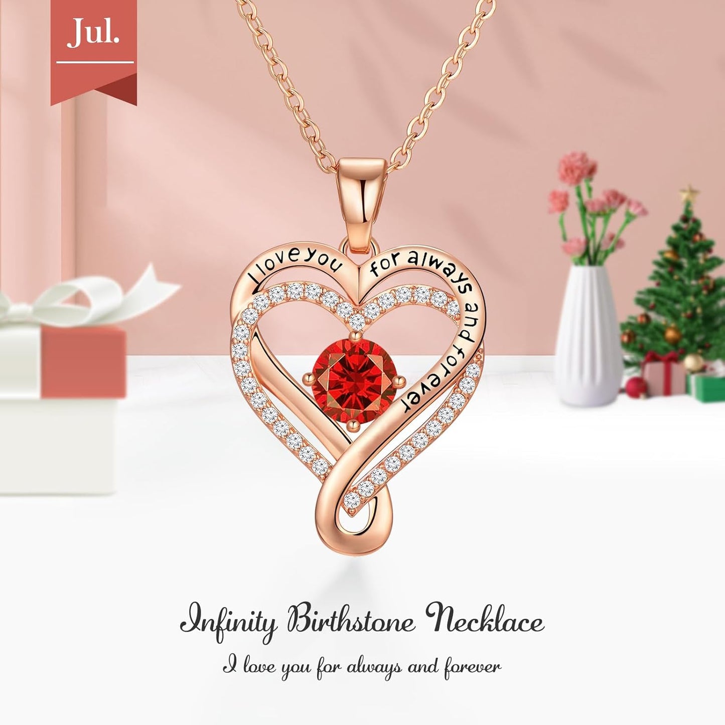 18K Rose Gold Infinity Love Heart Birthstone Necklace for Women Wife, Anniversary for Women Wife Birthday Gift for Her Girlfriend Mom Daughters, I Love You Women's Jewelry S925 Sterling Silver