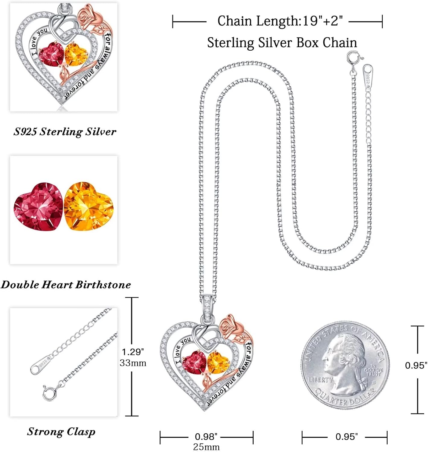 Iefil Christmas Gifts for Wife Women - 925 Sterling Silver Double Birthstone Necklace, Anniversary Birthday Gifts for Women, Jewelry Gift for Wife Girlfriend Mom Her