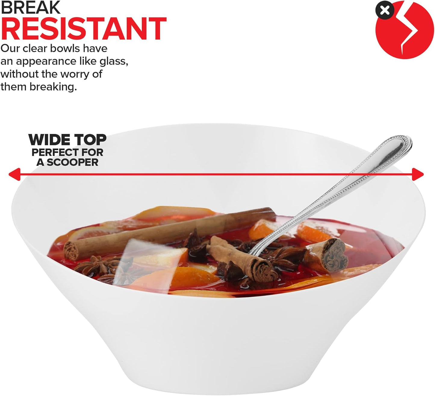 54oz White Plastic Serving Bowls (4 Pack) Large Disposable Snack Bowl Candy Dishes, Buffet Containers, Chips, Popcorn, Snacks, Punch, Salad Bar, Parties, Office Desk, Bridal Shower, Party Supplies