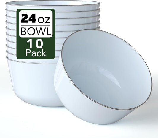 Trendables Plastic Bowls Disposable Bowls 24 Oz Bowl Set Of 10 Sage Silver Rimmed Fancy Plastic Serving Dishes Perfect for Parties and Events Disposable Candy Bowl