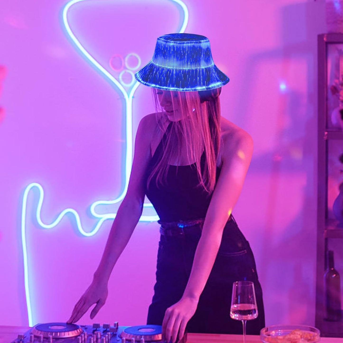 LED bucket hat, Rave hat with light up hat 7 colors crazy hat, Glowing in the dark hat with USB rechargeable