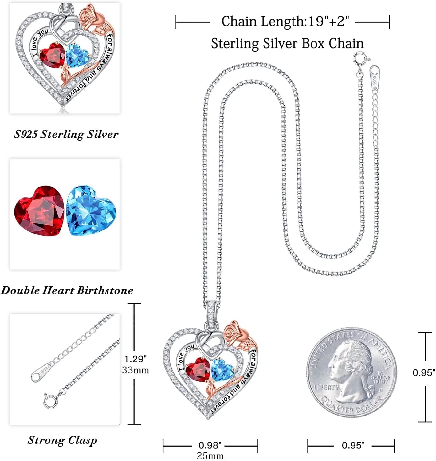 Iefil Christmas Gifts for Wife Women - 925 Sterling Silver Double Birthstone Necklace, Anniversary Birthday Gifts for Women, Jewelry Gift for Wife Girlfriend Mom Her