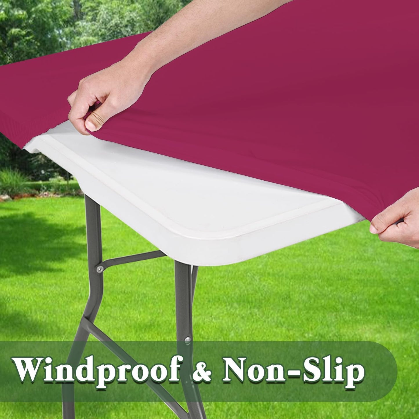6 Pack Picnic Table Cover Elastic Fitted Outdoor Tablecloths for 6 Foot Rectangle Table Waterproof Stretch Washable Patio Folding Spandex Tablecloth for Camping Banquet Parties (Hot Pink,30" x 72")
