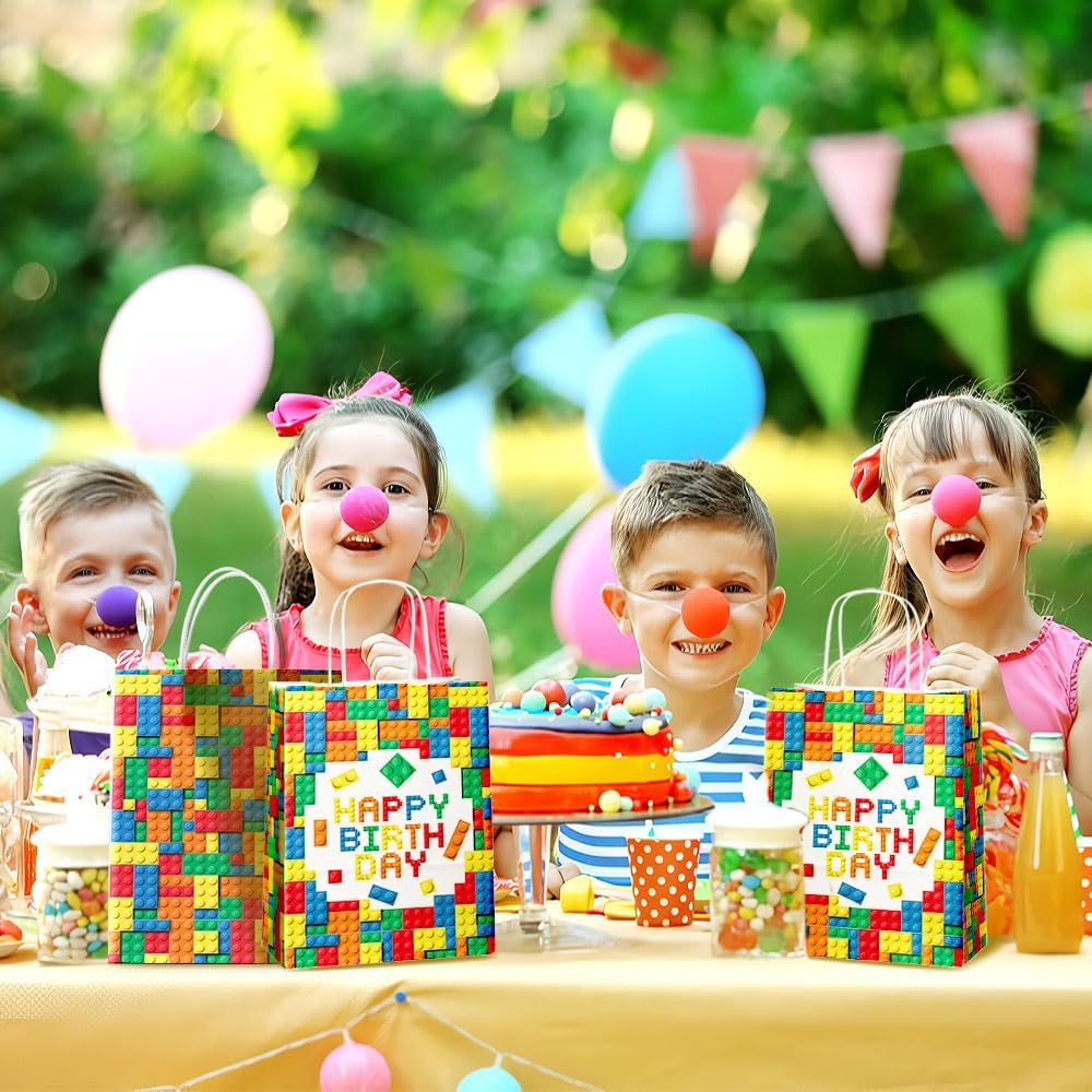24 Pcs Building Block Party Favor Bags with Handles - Bricks Goodie Gift Candy Bags for Birthday Party Baby Shower Supplies Decorations
