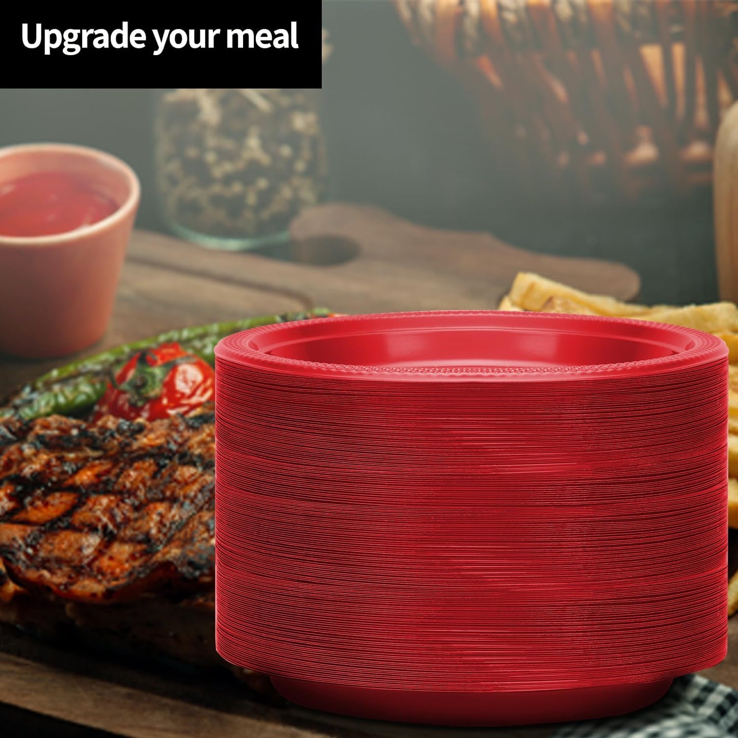 Hanna K. Signature Collection Red Plastic Plates 7 Inch - 600 count Solid Round Party For Weddings, BBQs, Birthday Disposable Dessert (84070 (case))