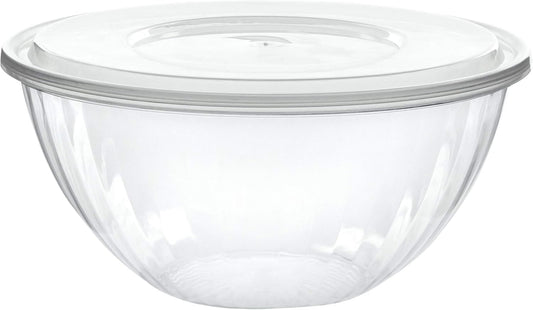 PLASTICPRO Disposable 150 Ounce Round Crystal Clear Plastic Serving Bowls, With Lids Party Snack or Salad Bowl, Chip Bowls, Snack Bowls, Candy Dish, Salad Container Pack of 4