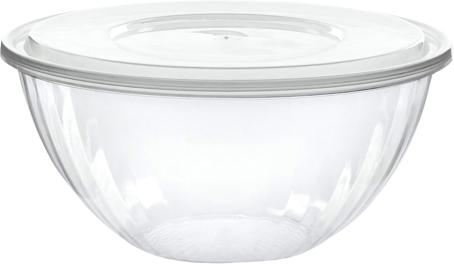 PLASTICPRO Disposable 150 Ounce Round Crystal Clear Plastic Serving Bowls, With Lids Party Snack or Salad Bowl, Chip Bowls, Snack Bowls, Candy Dish, Salad Container Pack of 8 Dough Rising Bowls