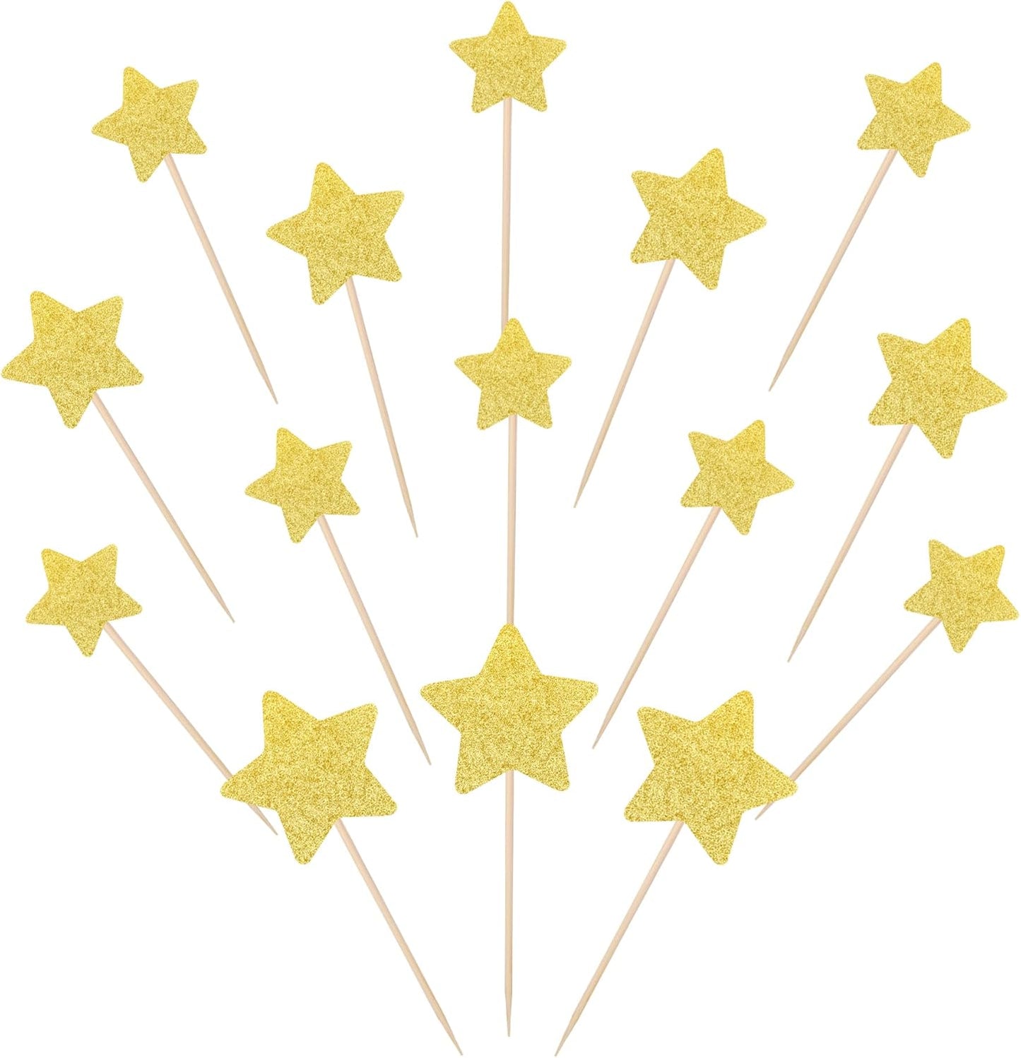 30 PCS Star Cupcake Toppers Glitter Assembled Twinkle Star Cupcake Picks Wedding Engagement Bridal Shower Birthday Party Cake Decorations Supplies Mixed Size Gold
