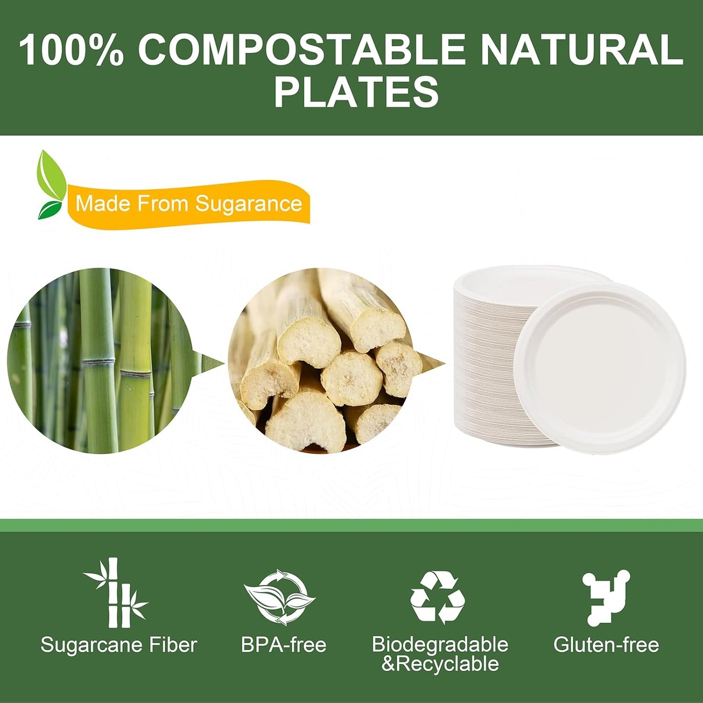 WELLIFE 7 Inch Paper Plates, 125-Pack Small Dessert Paper Plates Bulk, 100% Compostable Biodegradable Bagasse, Eco-Friendly Disposable Plate for Dessert,BBQ,Picnic,Party (BPI Certified,Microwaveable)