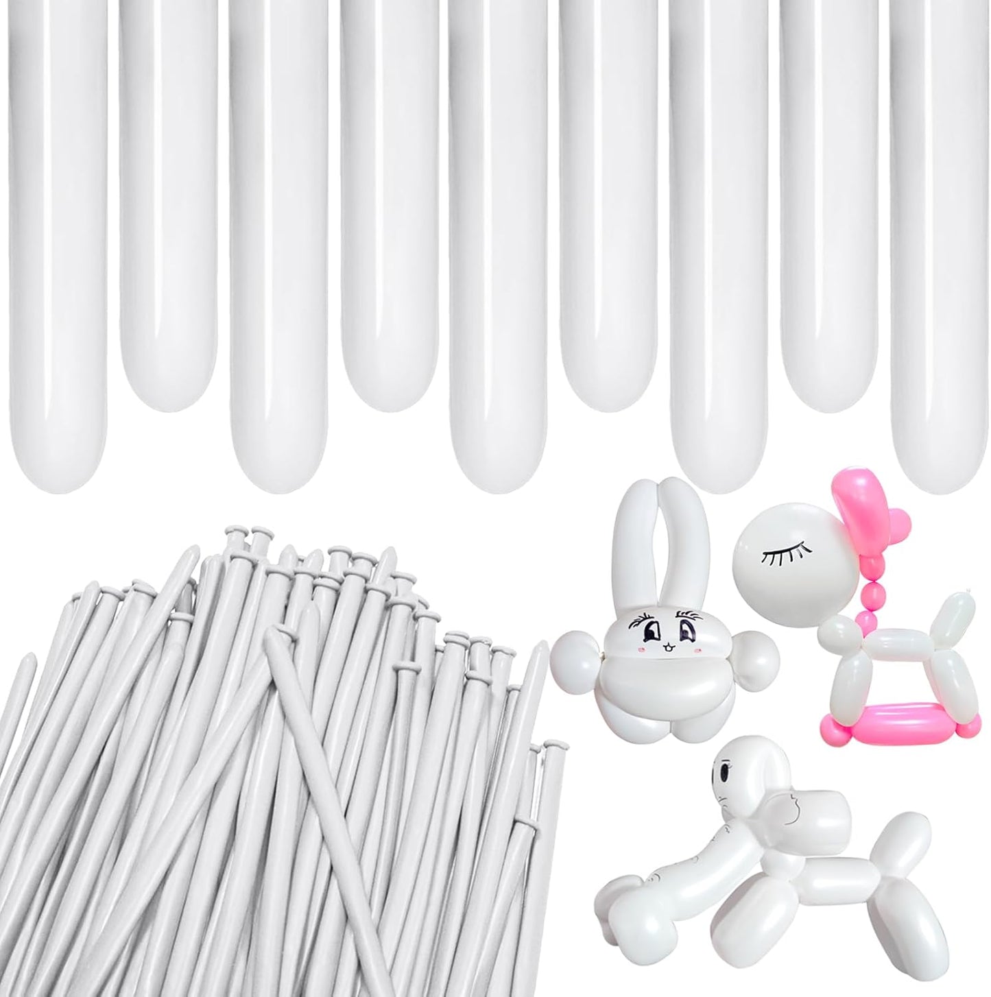 260 Balloons, Thickening Long Balloons for Tying Balloon Arch, Twisting Latex Animals Magic Modeling Skinny Birthday Balloons for Kid‘s Party Wedding Decoartion 100pcs （White）