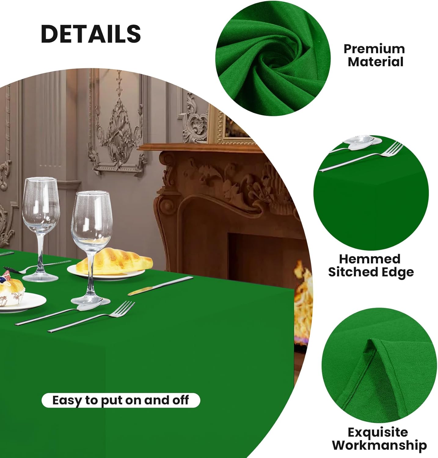 Ascoza 2 Pack Fitted Tablecloth for 8 Foot Rectangle Tables 96 x 30 Inch Emerald Table Covers Water Resistant Polyester Table Cloth for Wedding, Parties,Display, Trade Show (Emerald)